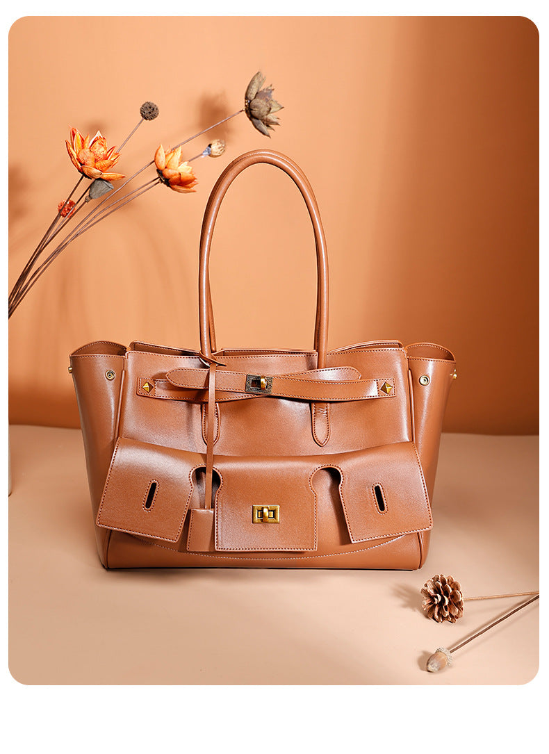 European and American Retro Large Capacity Commuter Tote Bag for Women, Fashionable Women's Bag with High-end Feel, Single Shoulder Underarm Handbag