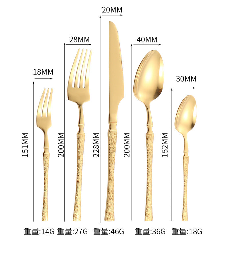 410Stainless Steel Cutlery Hotel Restaurant Hammered Knife Fork Spoon Set Western Small Waist Bark Pattern Steak Knife Fork