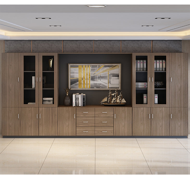 Wooden File Cabinet Office Bookshelf Boss Desk Background Cabinet Drawer-Type Office Document Cabinet Glass Door High Cabinet
