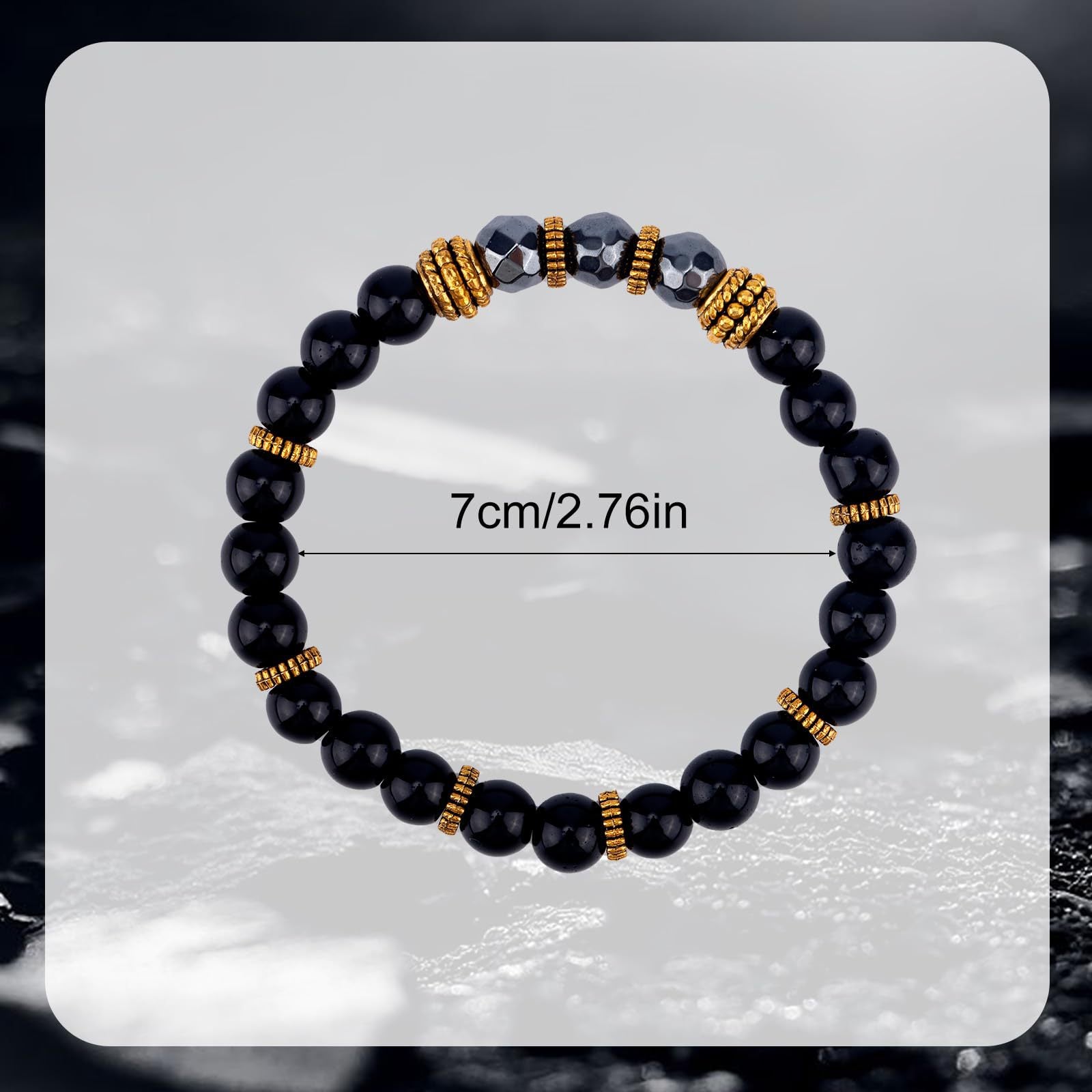 Frosted Spacer Bracelet8mm Beaded Elastic Bracelet Men's Obsidian Single Circle Faceted Bead Volcanic Stone Bracelet