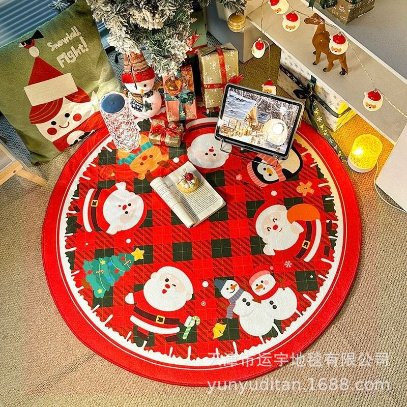 American Christmas Decoration Round Floor Mat Bedroom Living Room Non-Slip Foot Mat Carpet Manufacturer Can Label and Ship on Behalf