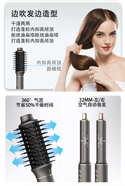 фенHigh-Speed Hair Dryer Hot Air Comb Set 6-in-1 Curling Iron Multi-Functional Hair Dryer Home Appliance