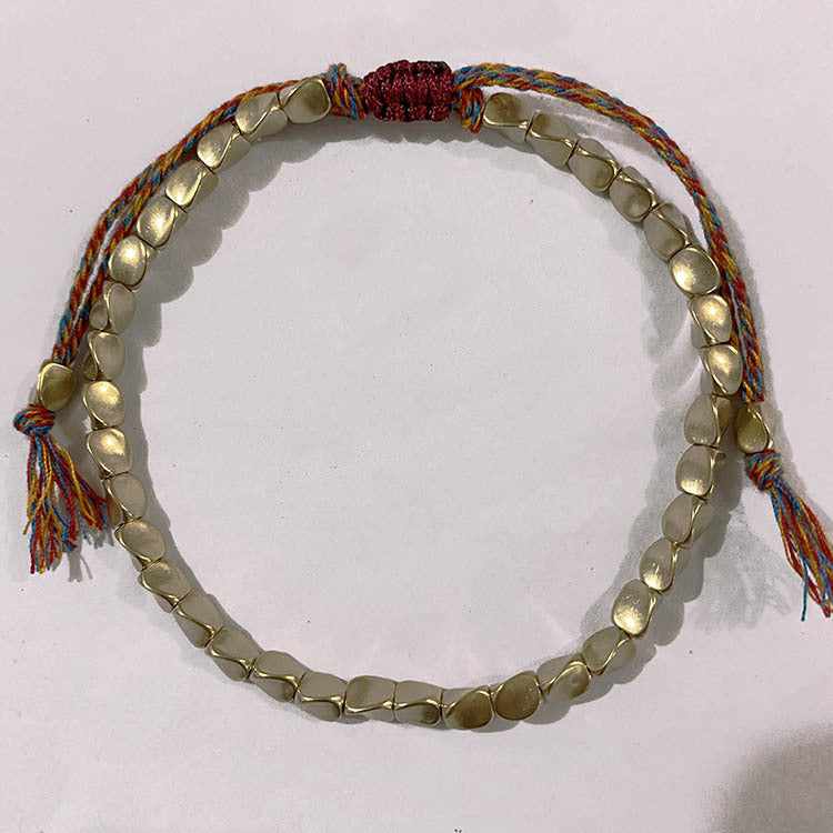 Women's Braided Rope Bracelet with Irregular Copper Beads, European and American Style, Adjustable Tassel Bracelet