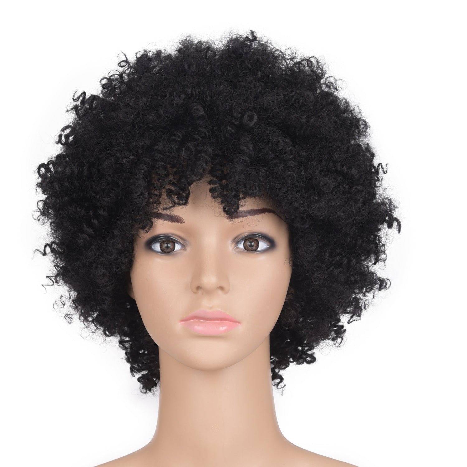 European and American New Style Hair Wig Cap Women's Short Hair Small Curl Black Hairpiece Brown Wholesale Bangs Natural Style