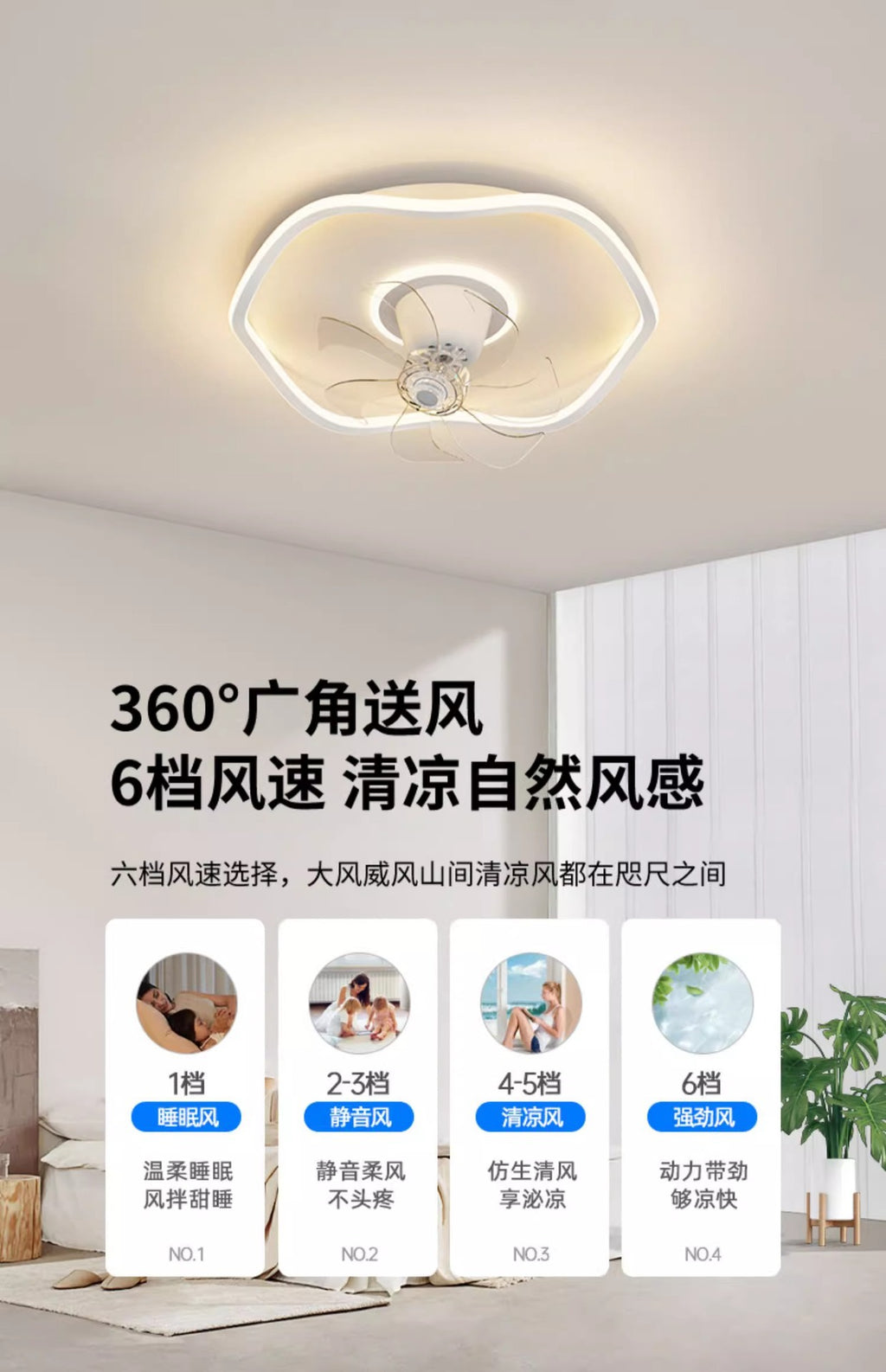 Shaking Head Fan Light Bedroom Ceiling New Ultra-Thin Cloud Light Children's Room Light360Eye Protection Smart Ceiling Fan Light