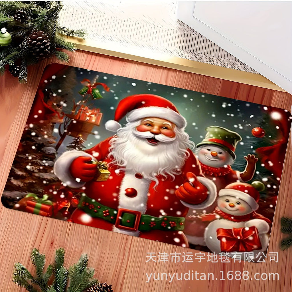 Christmas Flannel Doormat Holiday Decoration Entrance Mat Bathroom Water Absorbent Non-Slip Mat Customizable