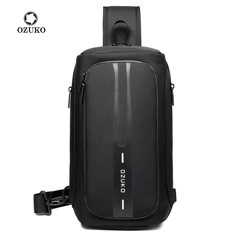 OZUKO Men's Functional Chest Bag Waterproof Crossbody Bag Multifunctional Shoulder Bag Outdoor Sports Large Capacity Trendy Bag