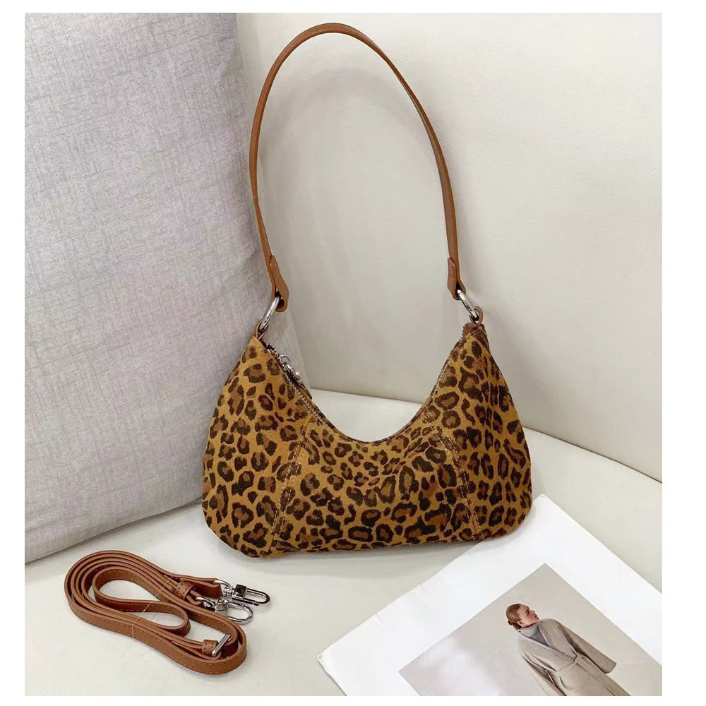 Autumn and winter niche leopard print underarm bag2025New Matte Top Layer Cowhide Single Shoulder Crossbody Bag Handheld Small Bag