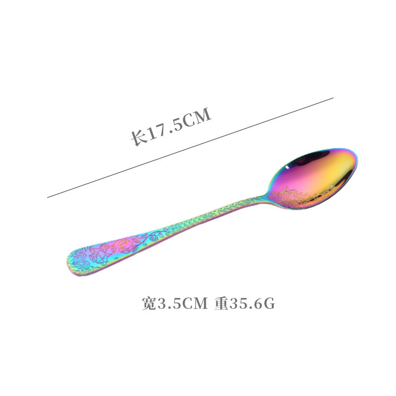 Vintage Pattern National Trend Stainless Steel Cutlery Set Five-Piece Set Western Steak Knife Fork Spoon Dessert Spoon Fork