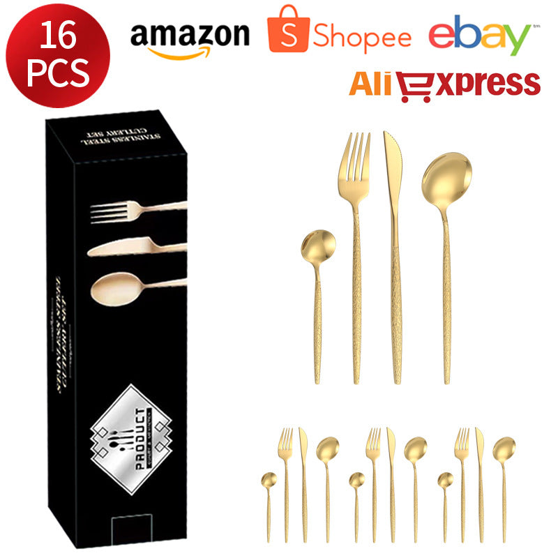 Stainless Steel Cutlery Western Knife Fork Spoon Restaurant Steak Knife Fork Hammer Pattern Portugal24Set