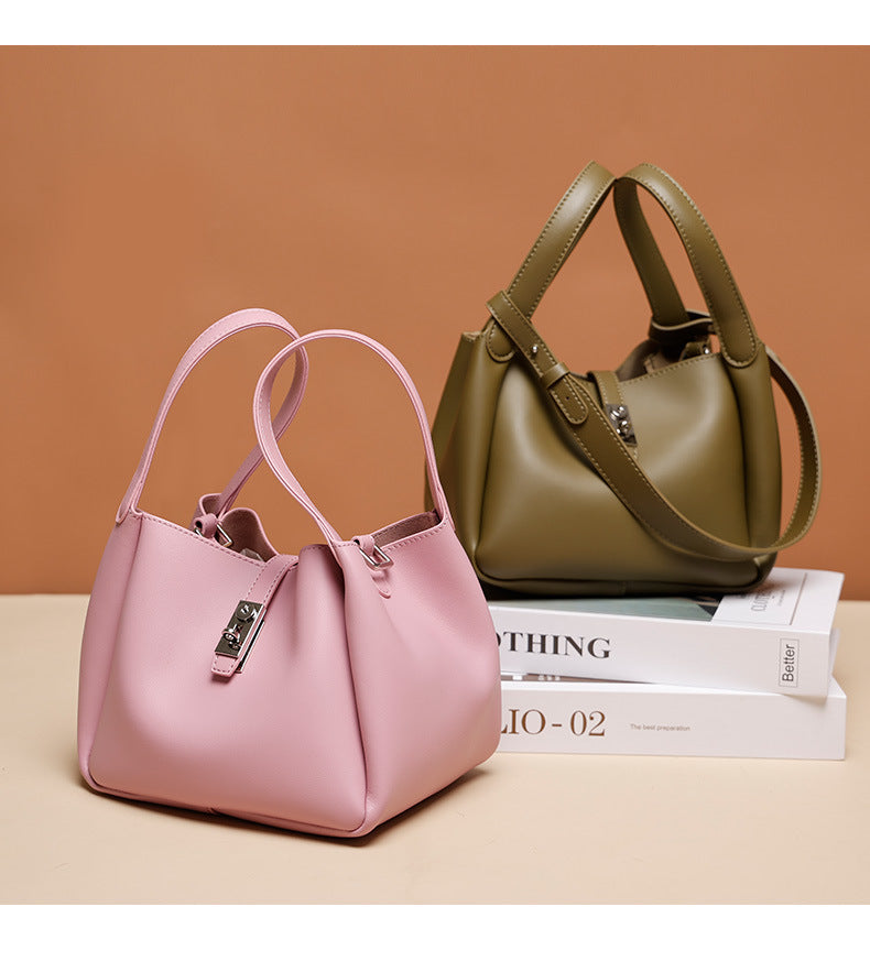 New Style Cowhide Vegetable Basket Bag for Women2024Summer Simple Fashion Large Capacity Single Shoulder Crossbody Bag Niche Lazy Style