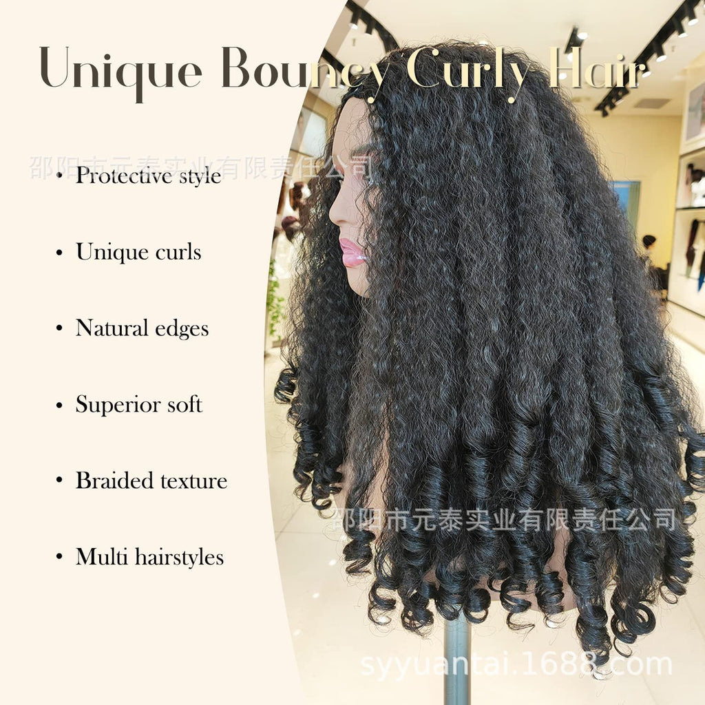 Africa YAKI Straight Hair with Curly Ends Synthetic Wig V High-Temperature Fiber Wig with Hollow Top