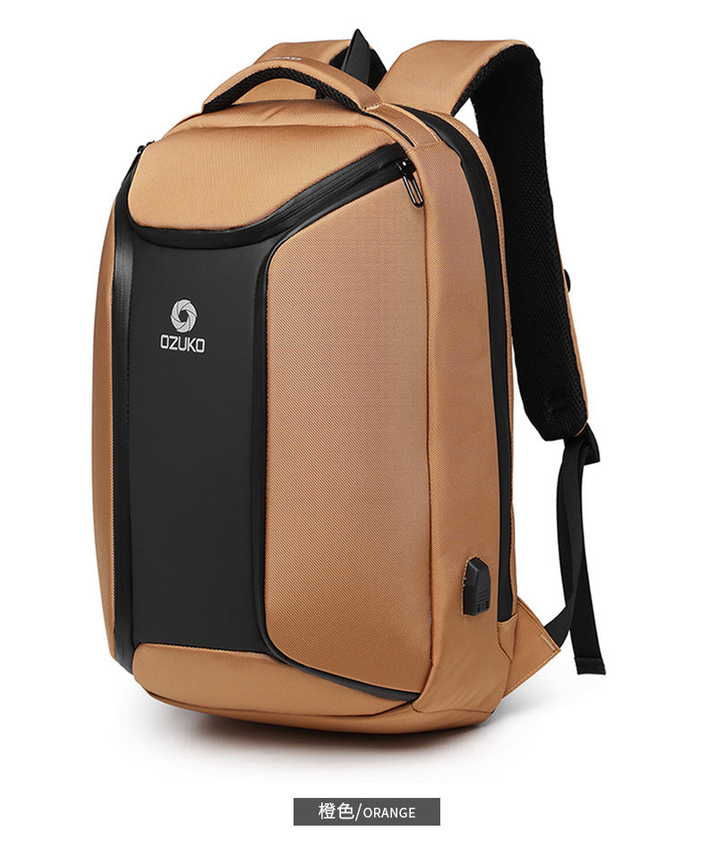 ozuko New Men's Business Backpack School Bag Student Multifunctional Computer usb Waterproof Korean Style Backpack