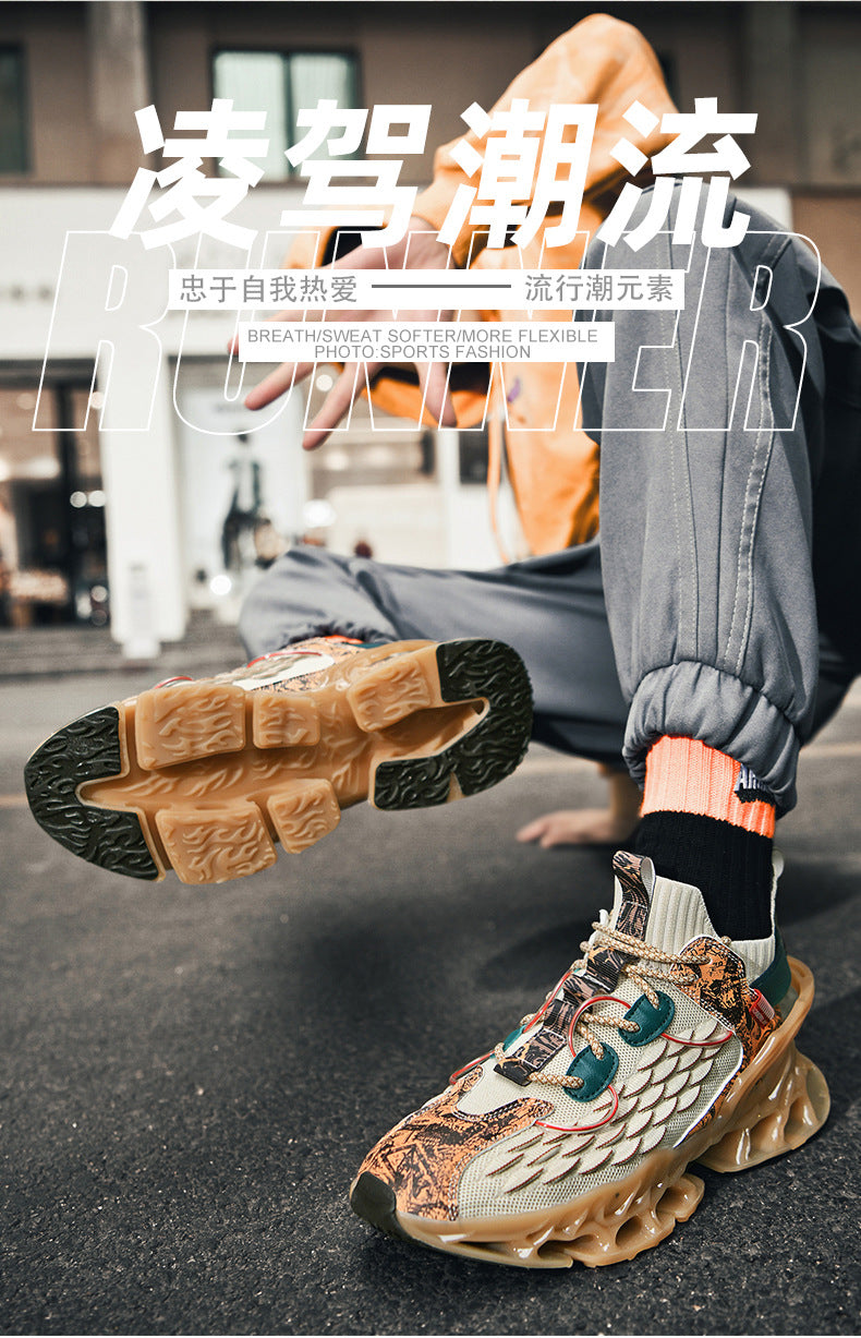 Chinese Style Men's Shoes Spring and Autumn Running Shoes Basketball Sports Shoes Ultra-light Shock-absorbing Breathable Running Blade Shoes Chinese Style Design