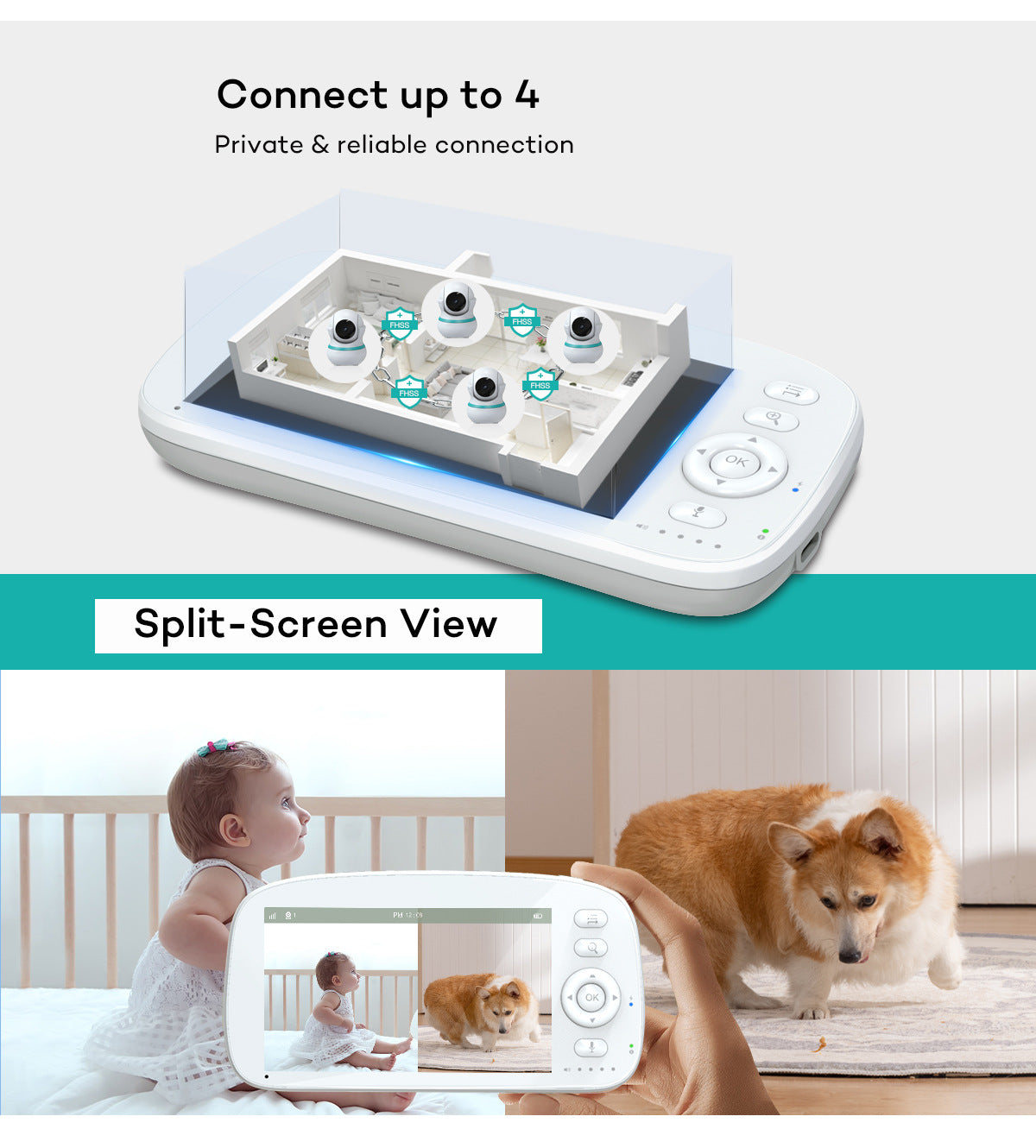 2025New360Shaking Head5Inch854p Baby Monitor Smart Baby Monitor Care