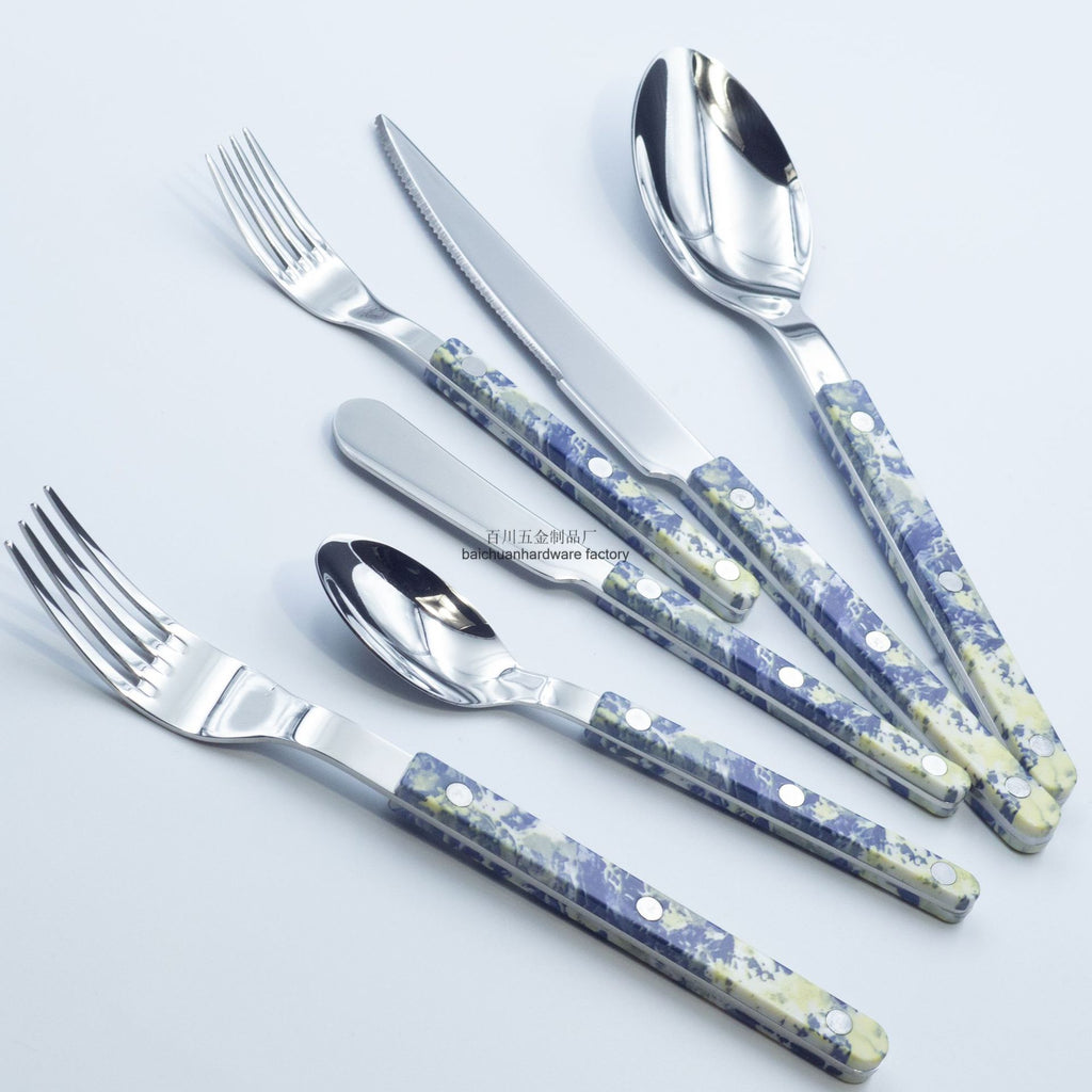 Marble Handle Western Tableware Set ABS Butter Fork Spoon Clip Handle Cheese Knife Dessert Chopsticks Spoon Fork