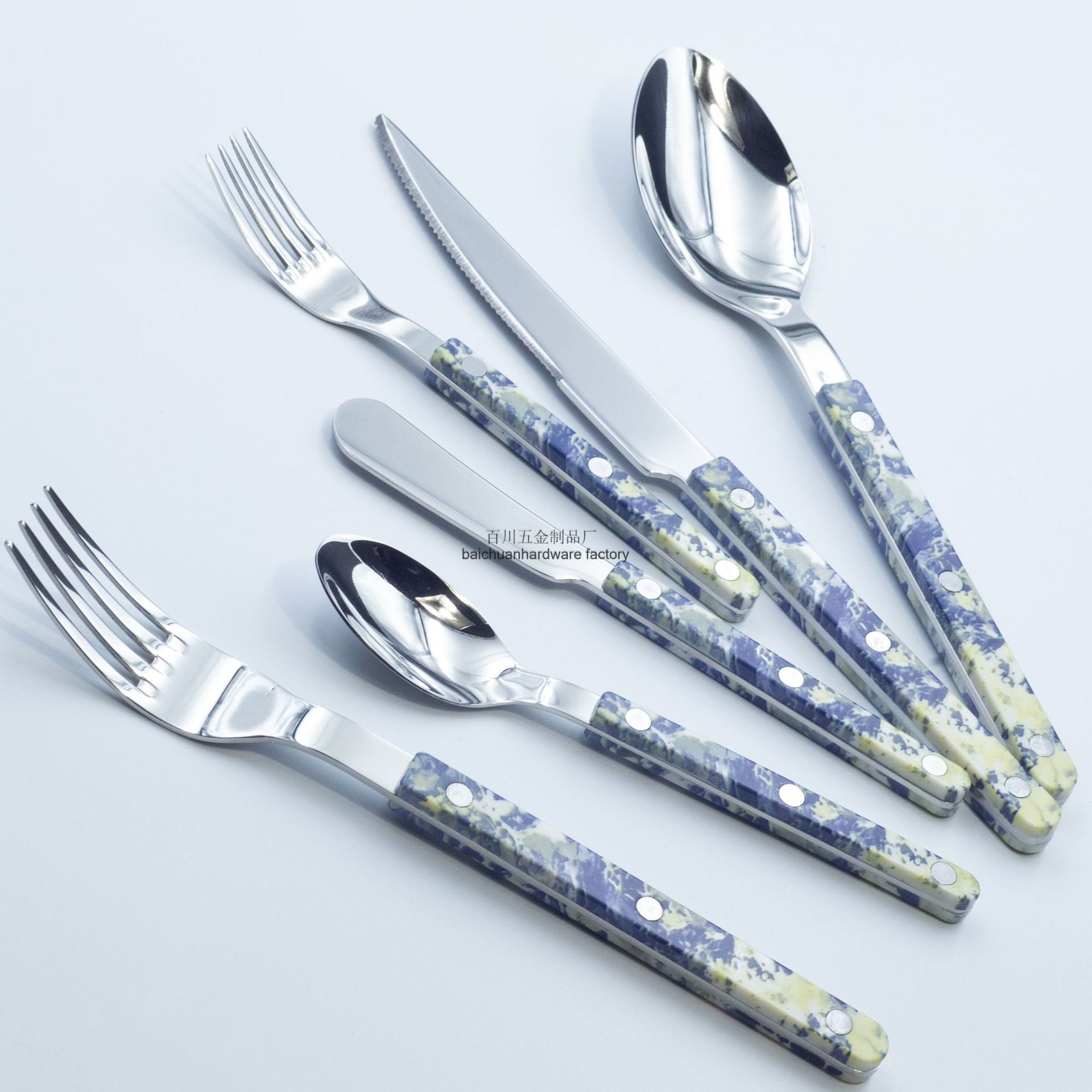 Marble Handle Western Tableware Set ABS Butter Fork Spoon Clip Handle Cheese Knife Dessert Chopsticks Spoon Fork