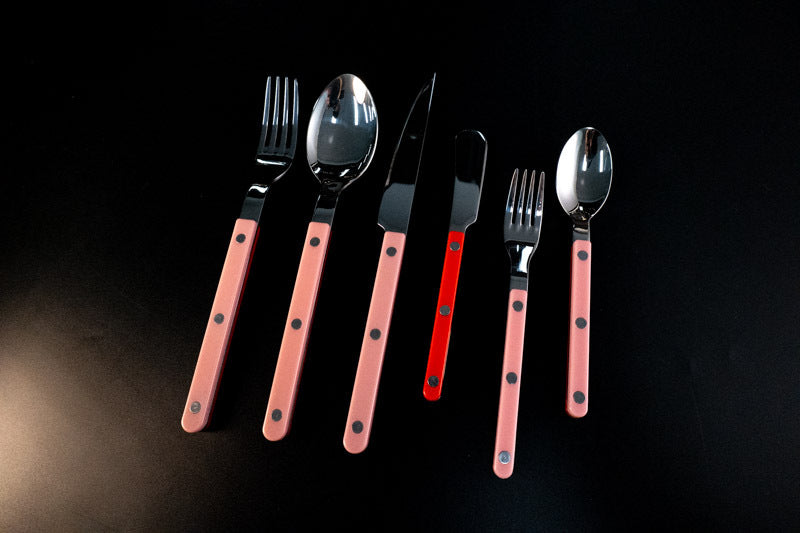304Mirror Finish Western Tableware Set Color Block Two-Tone Handle Butter Knife Fork Spoon Clip Handle Steak Dessert Spoon Fork