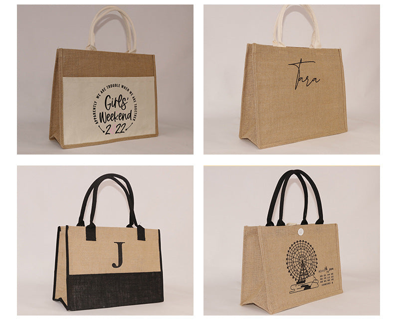 New In-Stock Coated Embroidered Letter Bag Burlap Bag Vintage Personalized Casual Shopping Bag Burlap Tote Bag