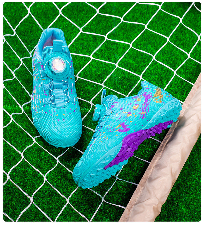 Rotating Button New Children's Soccer Shoes Girls' Spike Training Shoes Girls' Elementary School Sneakers Sports Shoes