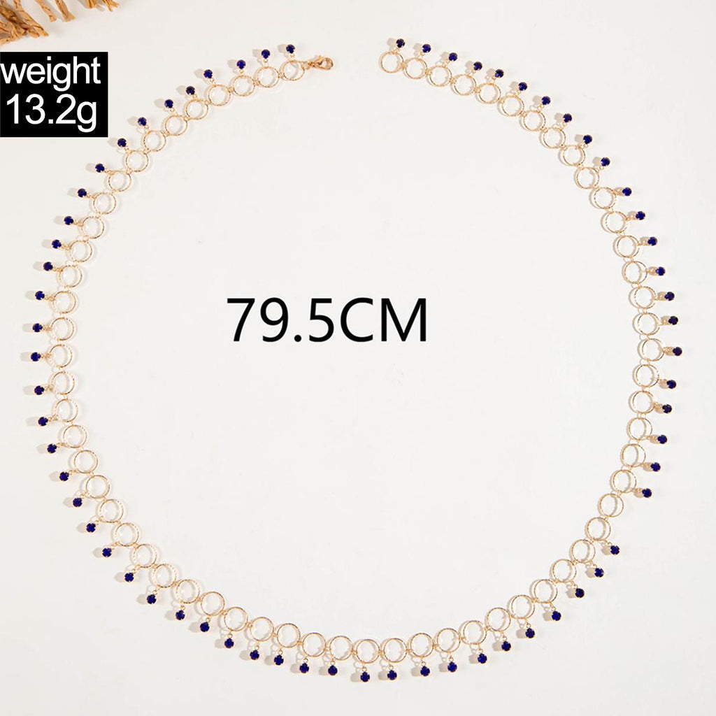 Simple Colorful Beaded Tassel y Chain Necklace Elegant Versatile Diamond-Studded Sweater Chain Jewelry