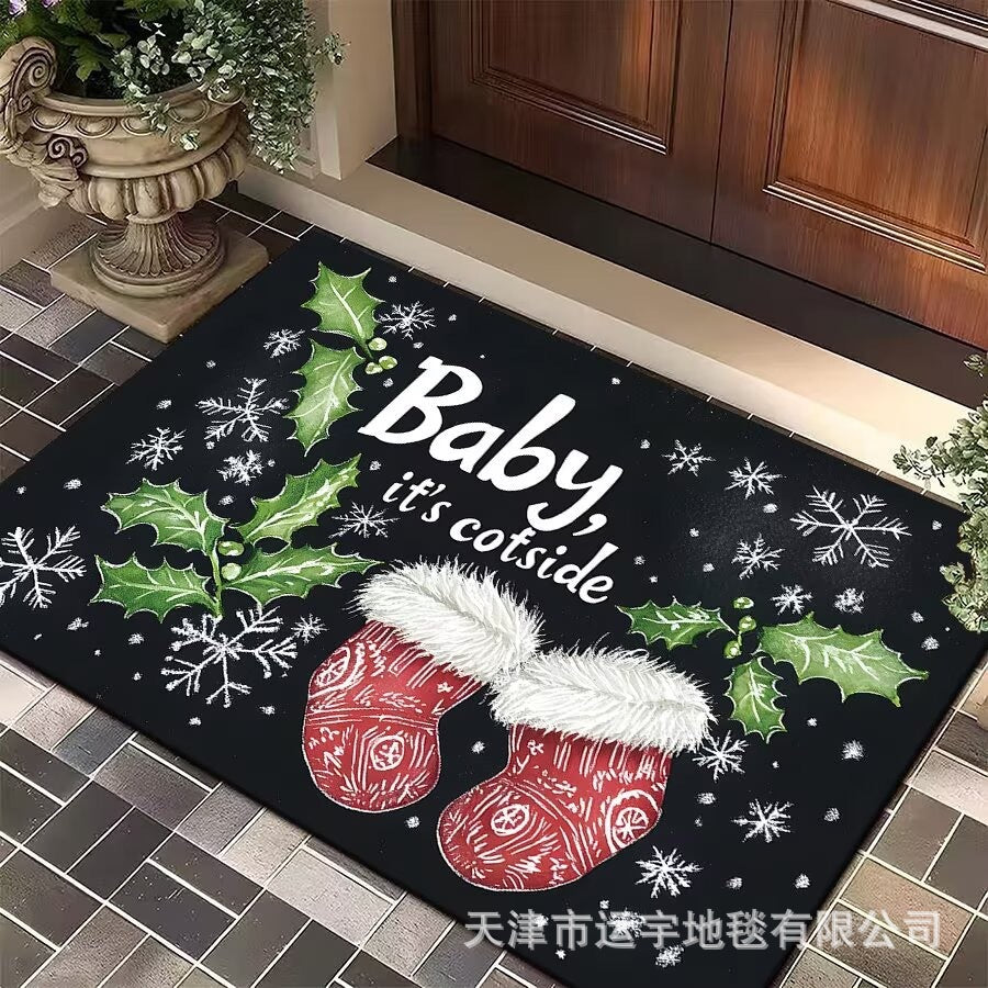Carpet Crystal Velvet Christmas Floor Mat Cartoon Holiday Decoration Entry Door Floor Mat Dirty Resistant Foot Mat