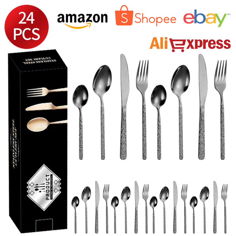410Stainless Steel Cutlery Set Stone Pattern Knife Fork Spoon24Western-style dining set6Steak Knife and Fork for One Person