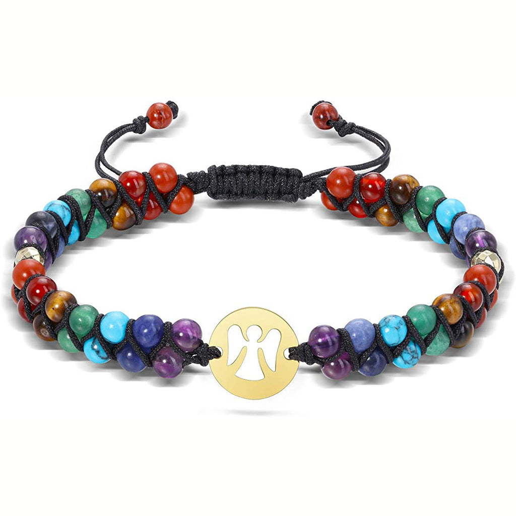 Tiger Eye Stone Double Row Bracelet Natural Stone Beaded Lucky Tree Pendant Bracelet Woven Double Layer Beaded Crystal Bracelet