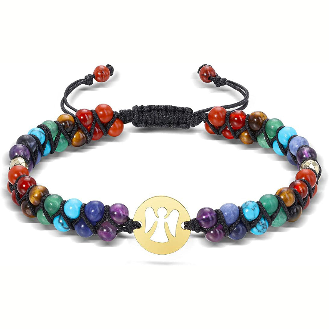 Tiger Eye Stone Double Row Bracelet Natural Stone Beaded Lucky Tree Pendant Bracelet Woven Double Layer Beaded Crystal Bracelet
