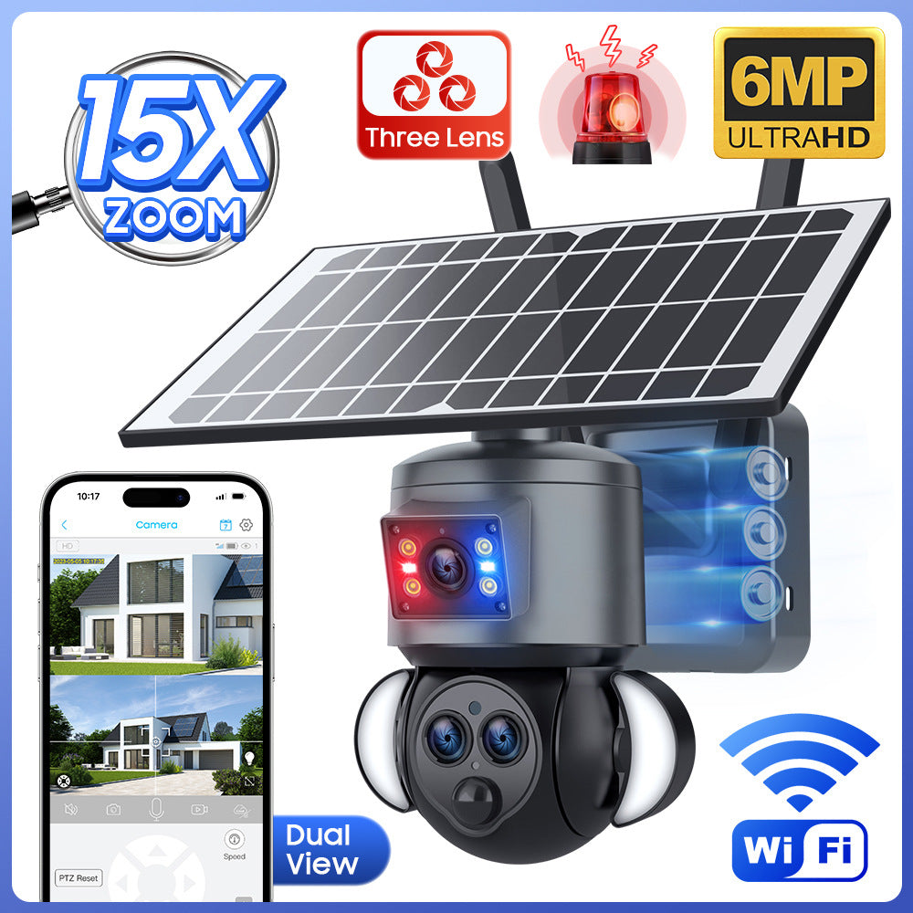 4G Solar Wide Angle Camera15Zoom6MP HD panoramic binocular camera for outdoor use