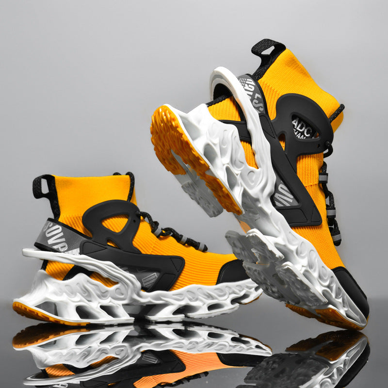 Men's Shoes National Trend Height-Increasing High-Top High-Elastic Running Shoes Basketball Shoes Ultra-Light Shock-Absorbing Running Blade-Sharp Flyknit Sports Shoes