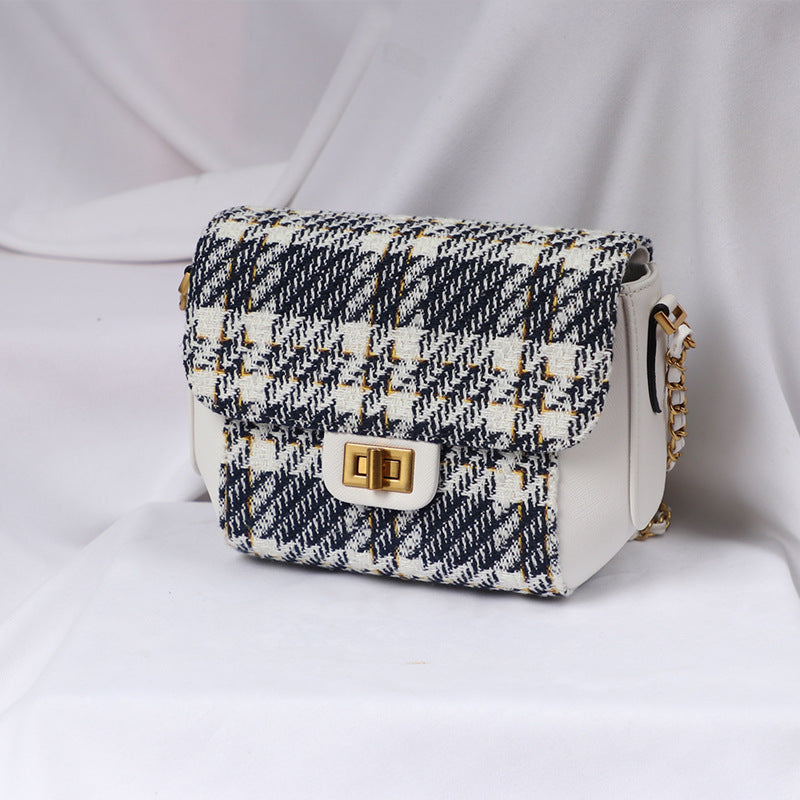 Chanel Style Small Gold Ball Chain Bag Plaid Single Shoulder Crossbody Small Square Vintage Style Women's Bag Plaid Small Square Bag