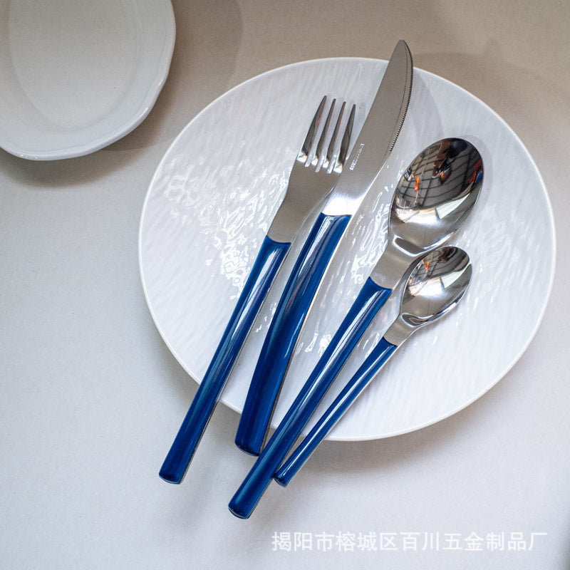 Gift Tableware5Main Stainless Steel Knife Fork Spoon Plastic Handle Hotel Real Tableware Western Knife Fork Spoon Set
