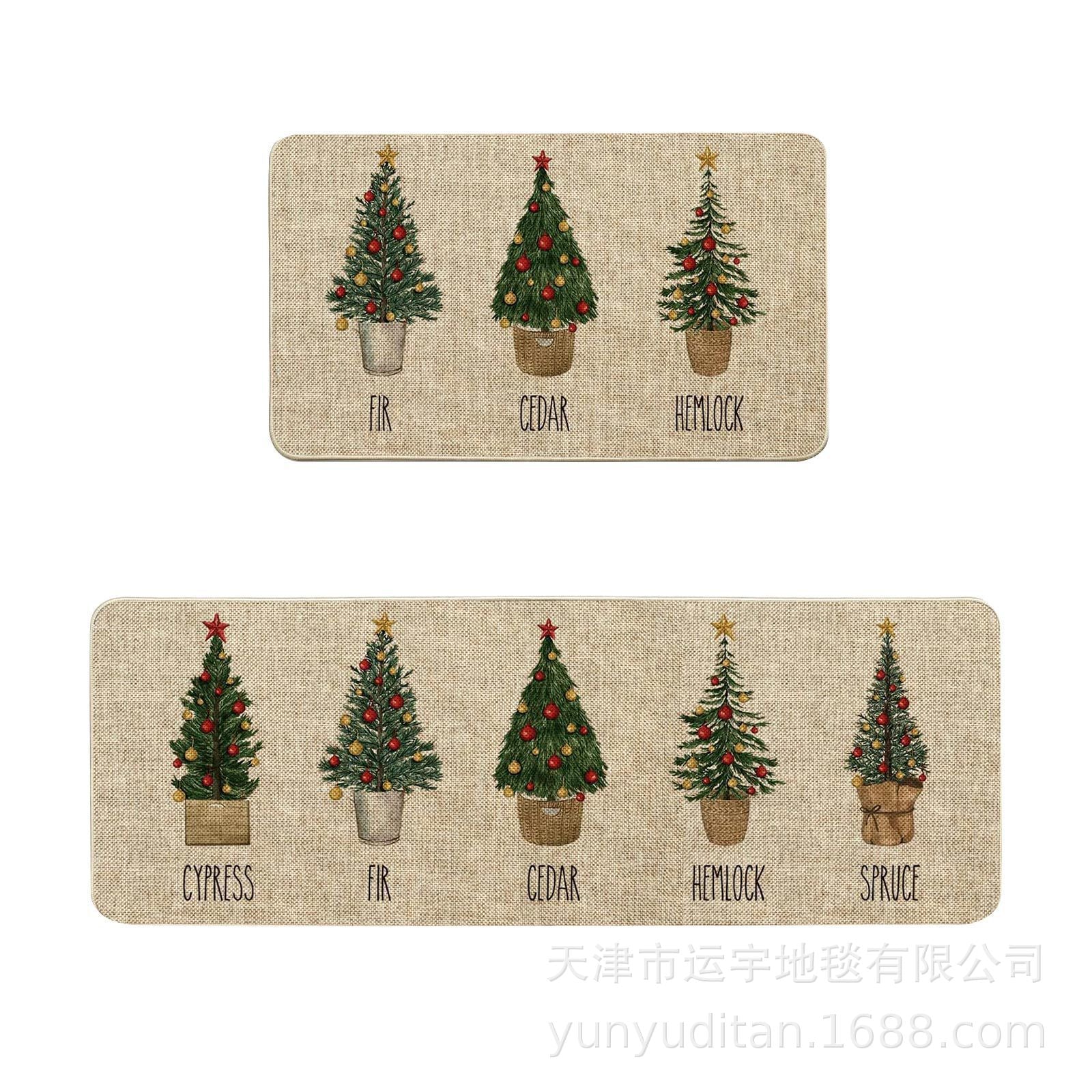 Christmas Kitchen Floor Mat Two-Piece Set Crystal Velvet Water-Absorbent Oil-Absorbent Non-Slip Foot Mat Holiday Decorative Floor Mat