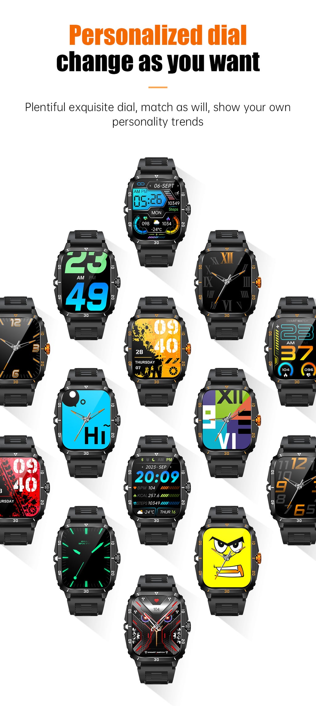 KT71Smart Watch Bluetooth Call True Heart Rate Step Sleep Monitoring3ATM Deep Waterproof Sports Tri-Proof