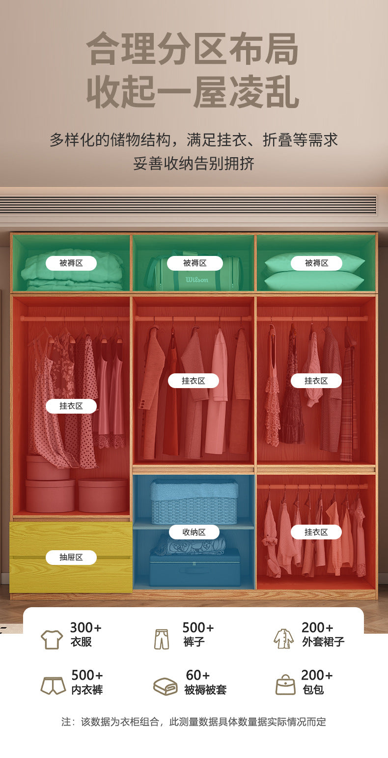 Solid Wood Wardrobe for Home Bedroom Storage Cabinet Master Bedroom One-Door to Ceiling2.5Rice-3Segmented Oak Wardrobe