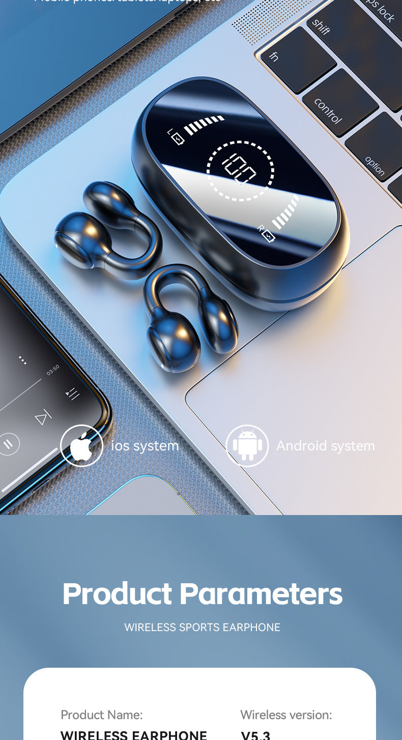 M47New Private Model Ear Clip Bone Conduction Bluetooth Earphones Non-In-Ear Sports Digital Display Long Battery Life Earphones