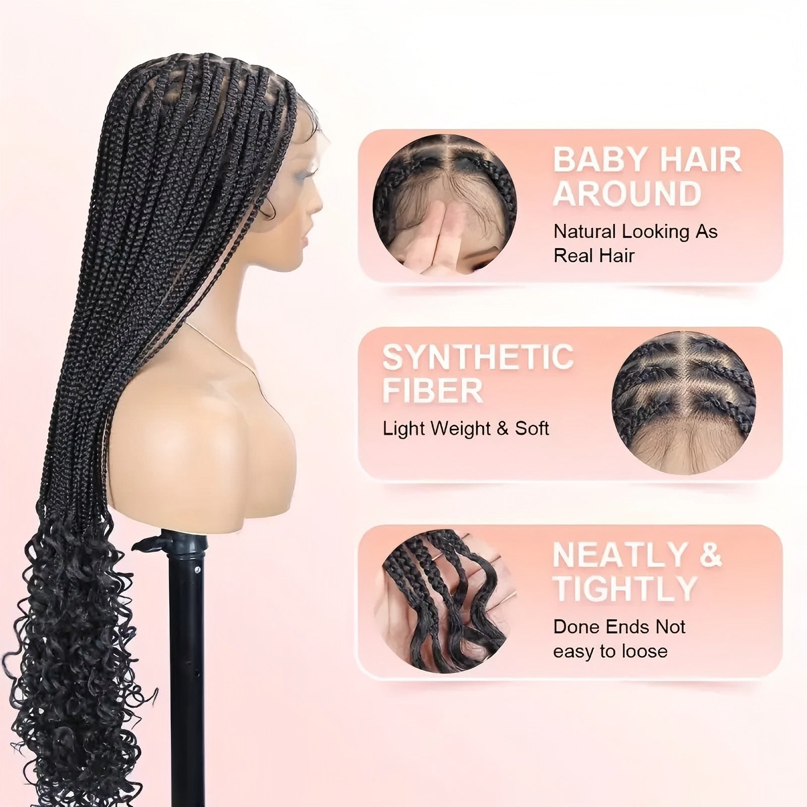 Cross-Border Crochet Hair Wig Three-Strand Braid Tail Flower Braided Braid Curly Dreadlock Hair Extensions Box Braids Full Lace