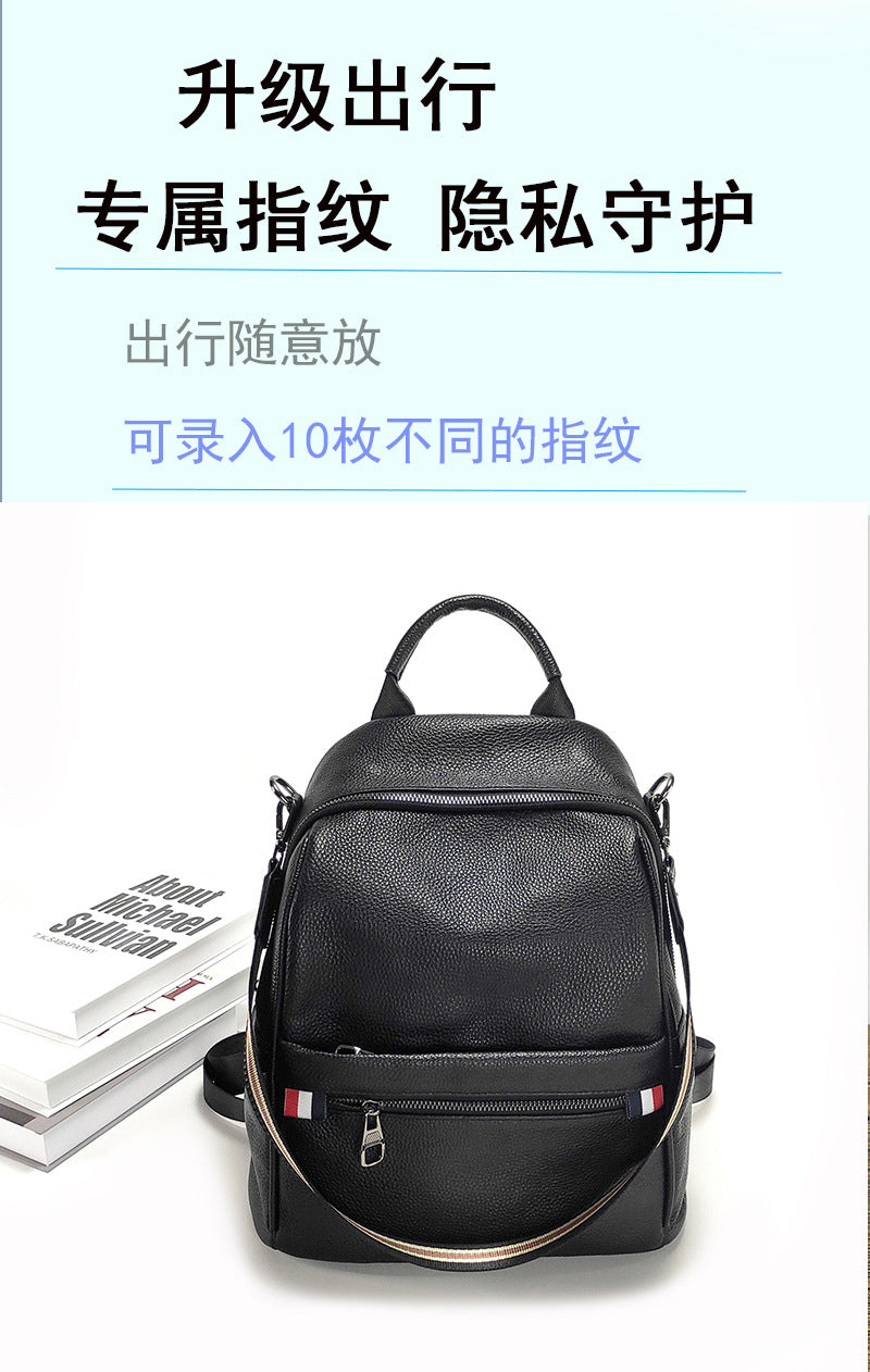 Anti-theft Backpack for Women Genuine Leather Travel Backpack with Fingerprint Unlock Versatile Casual Large Capacity Shoulder Bag