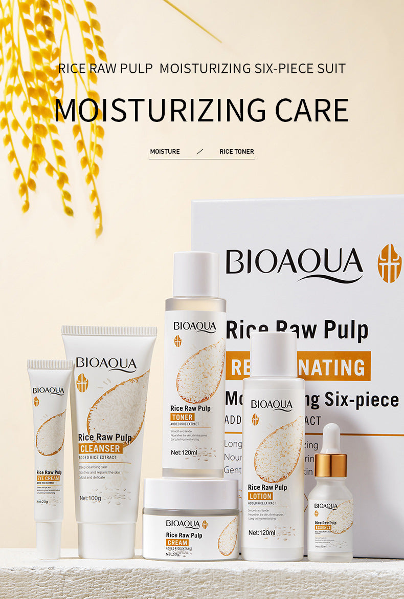 Rice Skincare Set BIOAOUA Rice Puree Series Six-Piece Set Box  Wholesale
