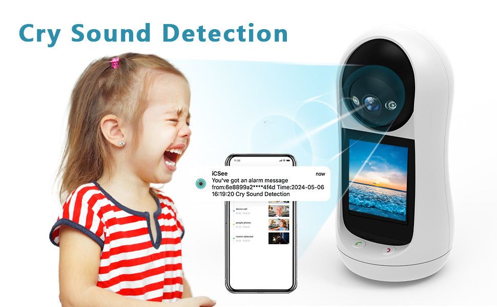 Smart Surveillance Camera with Visual Two-Way Video Call, One-Key Call, Screen, Home Baby Monitor, Infrared