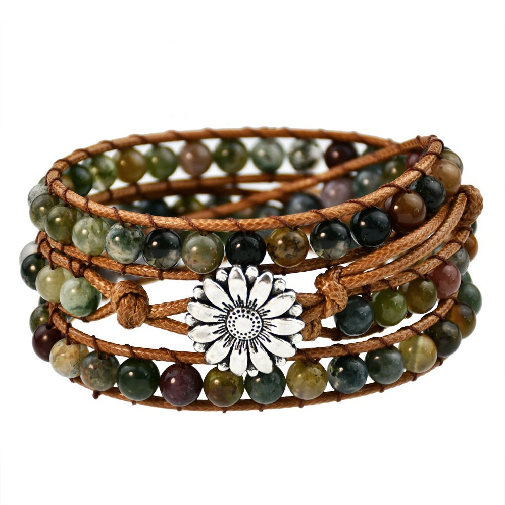 Bohemian Multi-layer Vintage Bracelet Natural Tiger Eye Stone Hand-woven Bracelet for Women Ethnic Style Woven Bracelet