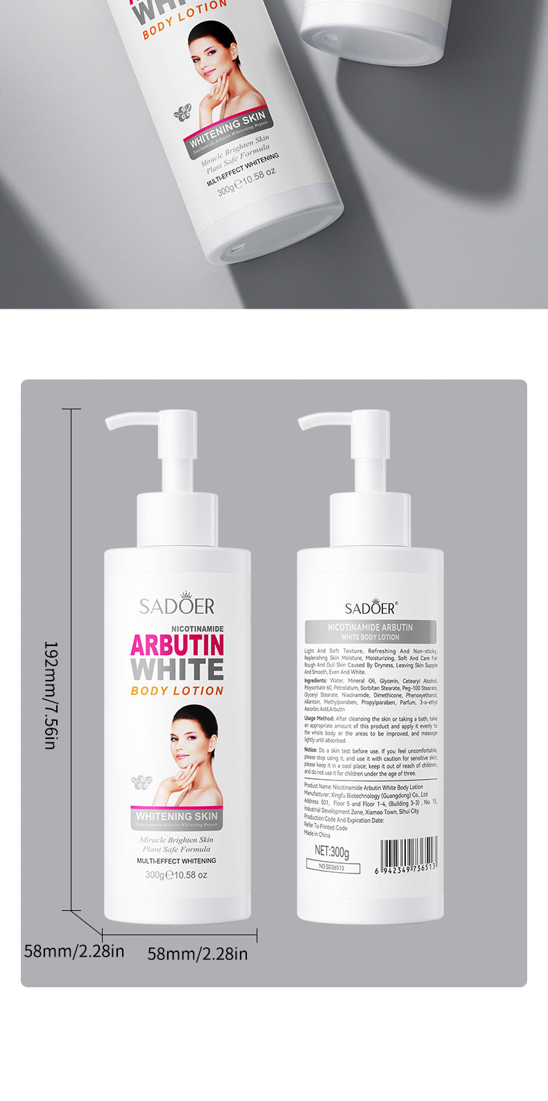 Whitening Body Lotion SADOER Niacinamide Arbutin Brightening Moisturizing Lotion Cross-Border Wholesale