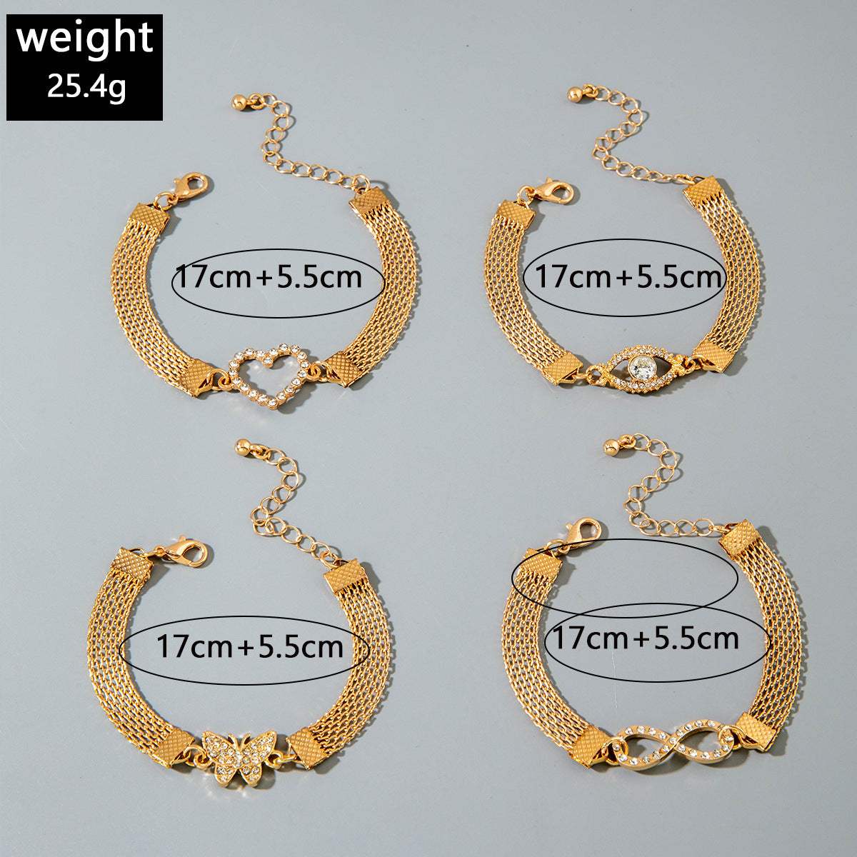 European and American Jewelry High-End Imitation Crystal Butterfly Bracelet Set Fashion Inlaid Diamond Heart Bracelet Wholesale