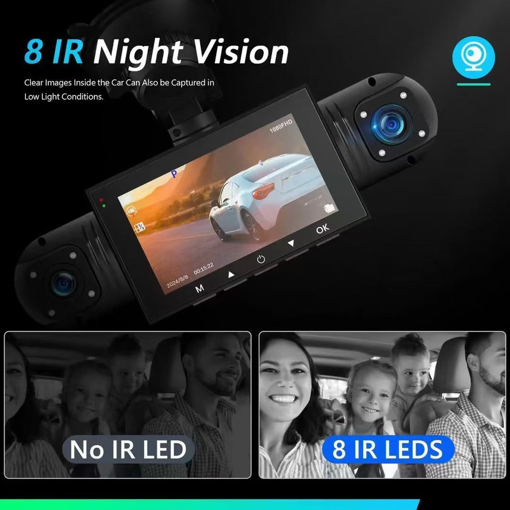 Dash Cam with Four Lenses1080P High-definition infrared night vision four-record simultaneous display dash cam DVR