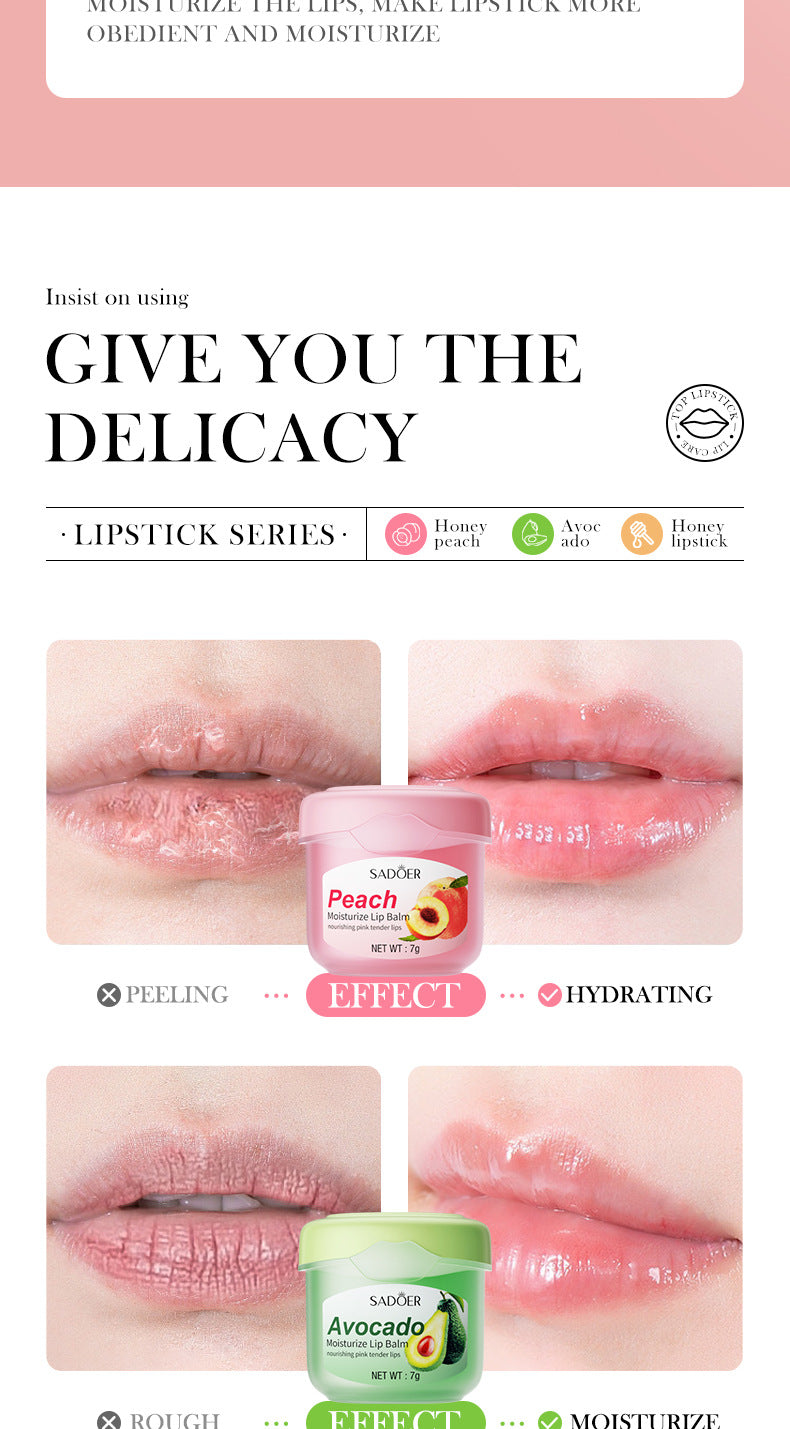 Lip Balm SADOER Honey Hydrating Avocado Anti-Dry Crack Peach Lip Mask  Wholesale