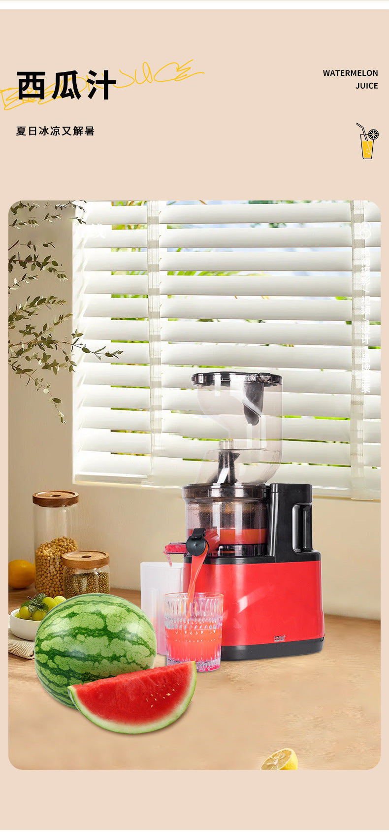 Juicer for Home Use, Pulp and Juice Separation, Multi-Functional Fruit and Vegetable Juice Maker, Slow Juicer for Soy Milk, Large Capacity