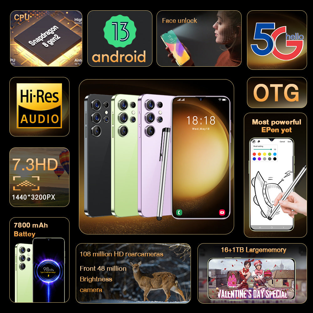 New S23 Ultra 7.3Inch16+1T All-in-One Smart Android Phone(Popular)