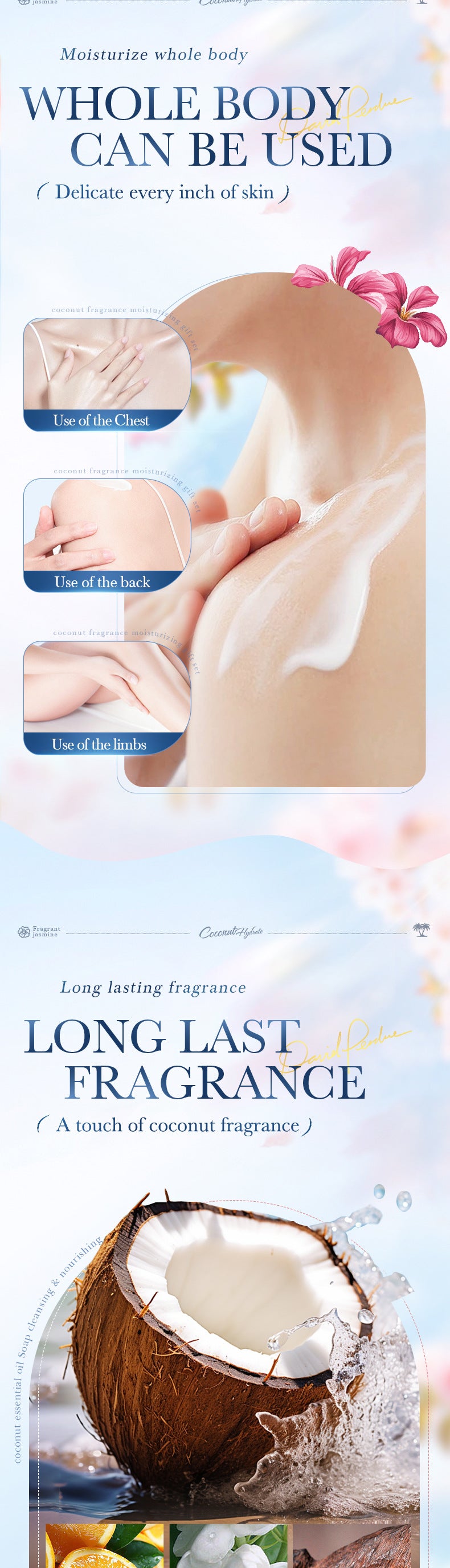 Coconut Fragrance Luxury Care Gift Box SADOER Hydrating Body Lotion Hand Cream Lip Balm  Wholesale