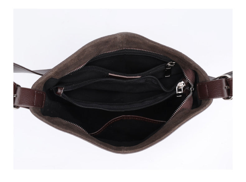 European and American Style Matte Single Shoulder Crossbody Bag for Women, Large Capacity Genuine Leather Fashion Versatile Color-Block Handbag Bucket Bag Underarm Bag for Women